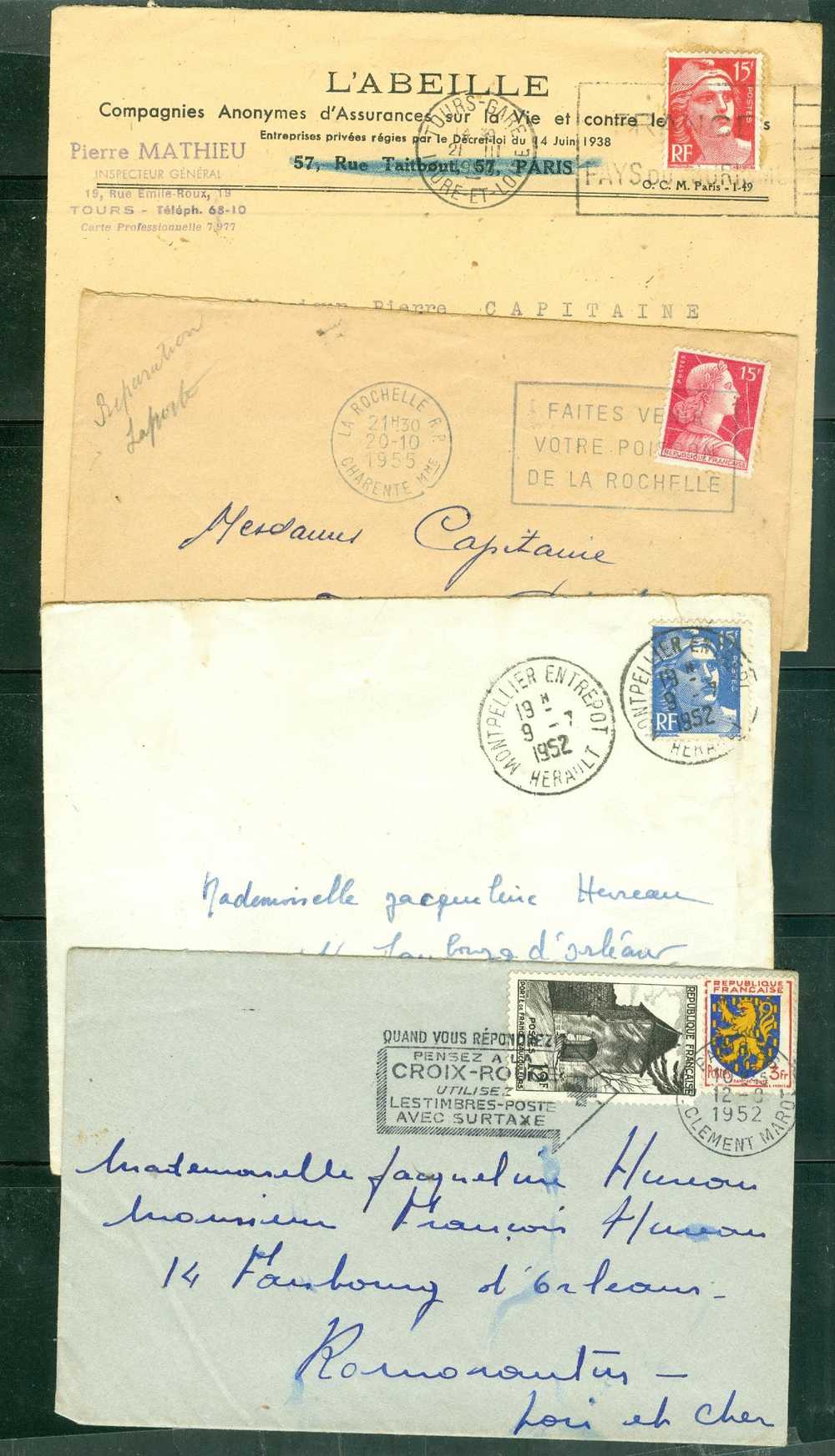 Lot De 4 Lettres Periode Gandon - Ln13905 - 1945-54 Marianne De Gandon
