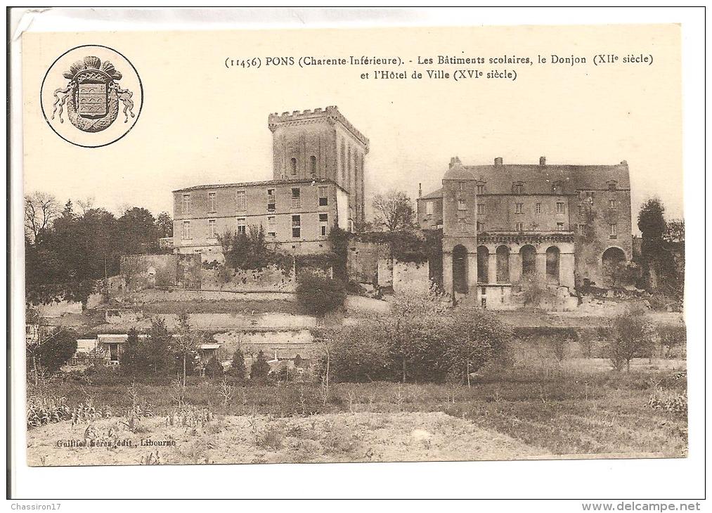 17 - PONS -lot De 4 Cartes 1précurseur 1904-  L´Hôtel-de-Ville (XVe Siècle)-Donjon-Château- Blason De La Ville à Droite - Pons