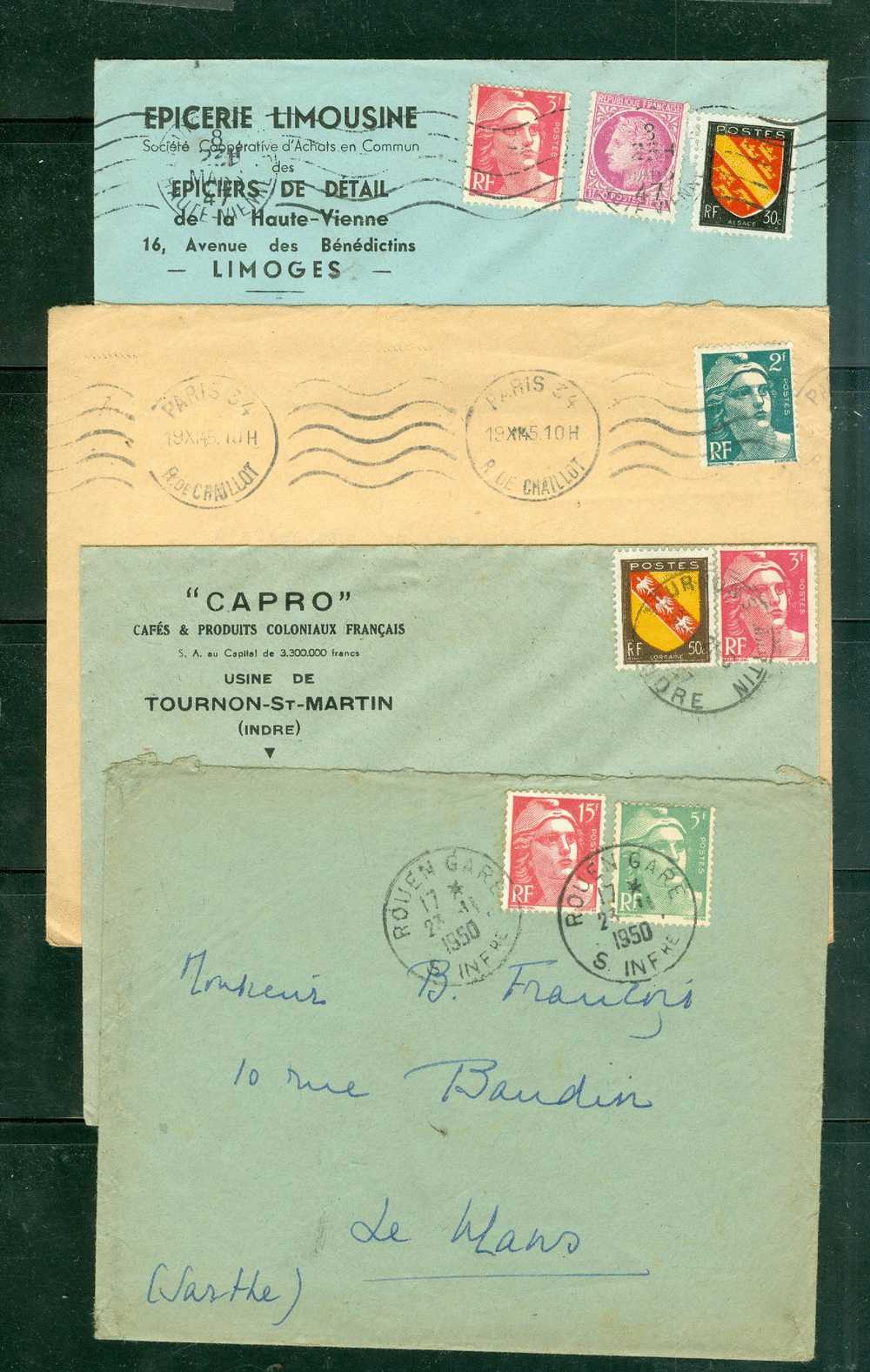 Lot De 4 Lettres Periode Gandon - LM13010 - 1945-54 Maríanne De Gandon