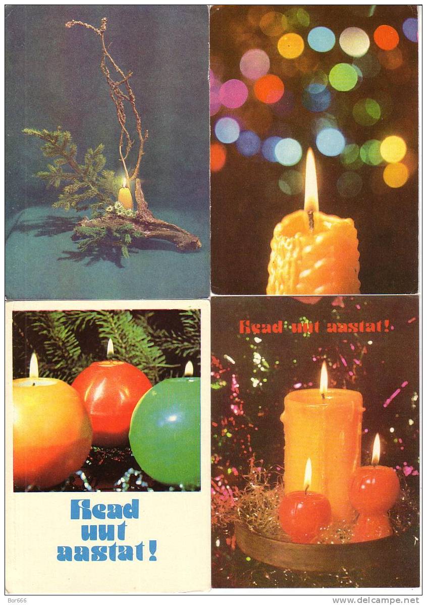 FOUR USSR / RUSSIA Postcards - Candles - New Year