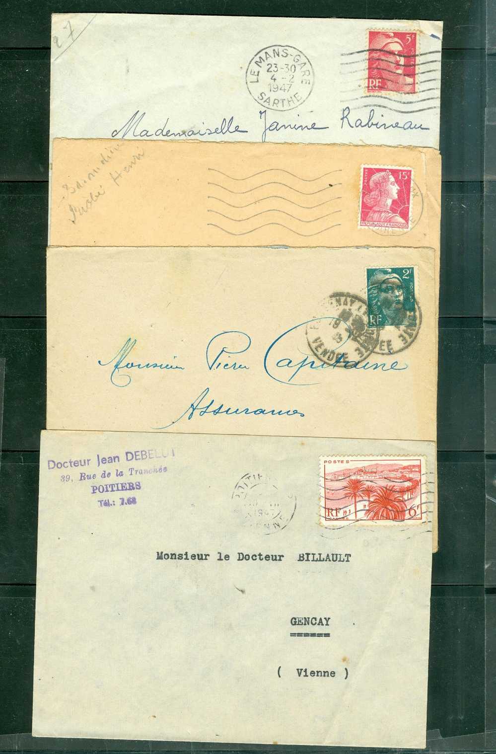 Lot De 4 Lettres Periode Gandon - Lm13104 - 1945-54 Marianne De Gandon
