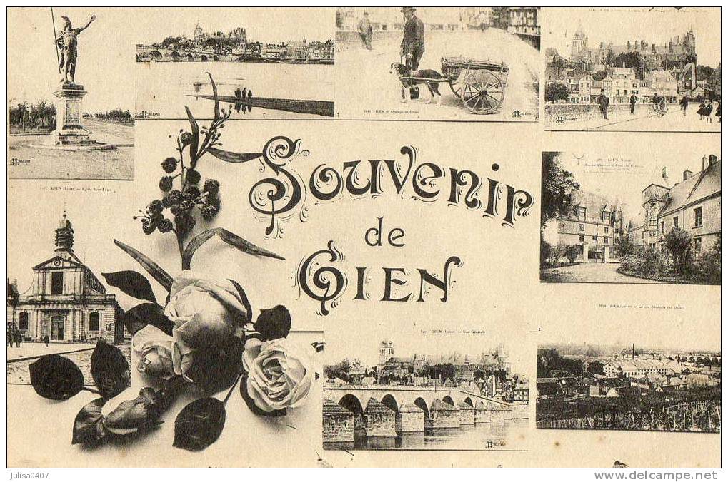 GIEN (45) Carte Multivues Souvenir Voiture à Chien - Gien