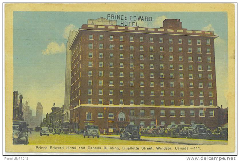 Rppc - CANADA - ONTARIO - WINDSOR - Prince Edward Hotel -OUELLETTE ST. - VNTG CARS - 1942 - Windsor