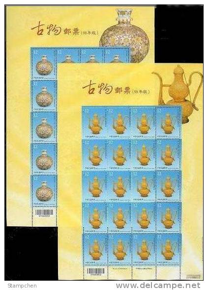 2009 Ancient Chinese Art Treasures Stamps Sheets Gold Gourd Urn Bowl Mineral Food Utensil Teapot Wine Flower - Wines & Alcohols