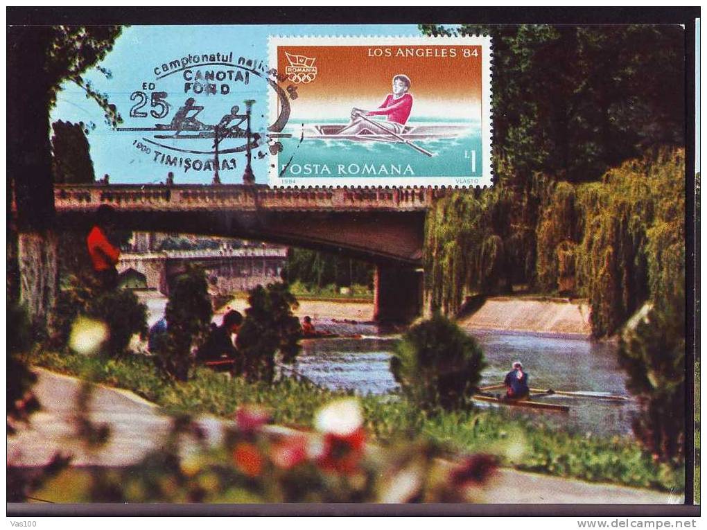 Romania 1984 Very Rare Maximum Card With Rowing OLYMPIC GAMES 1984 LOS ANGELES. - Kanu