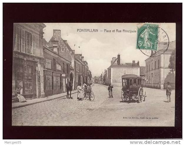 Pontvallain Place & Rue Principale édit.le Neven Attelage , Café De La Mairie Fabrique D'armes Mousseaux - Pontvallain