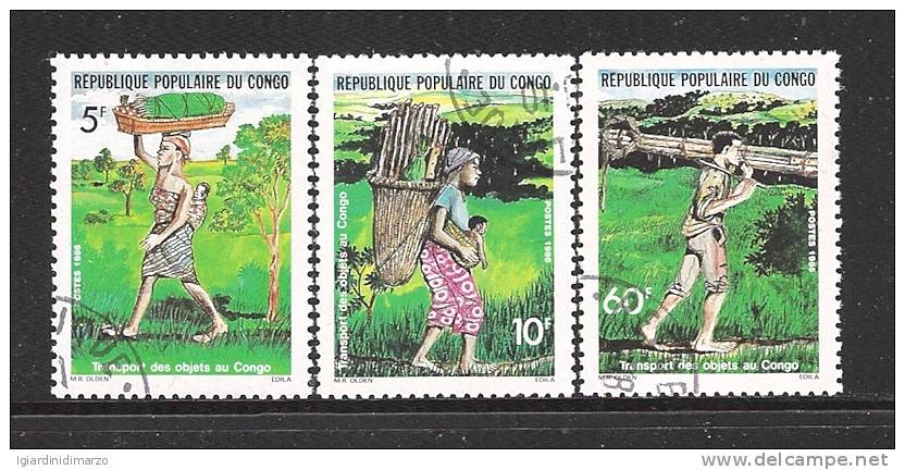 REPUBLIQUE POPULAIRE DU CONGO - 1986 -3 VALORI OBLITERATI TRASPORTI DI OGGETTI NEL CONGO - IN BUONE CONDIZIONI. - Gebraucht