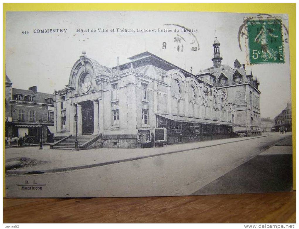 COMMENTRY (ALLIER) LES THEATRES. HOTEL DE VILLE ET THEATRE; FACADE ET ENTREE DU THEATRE. - Commentry