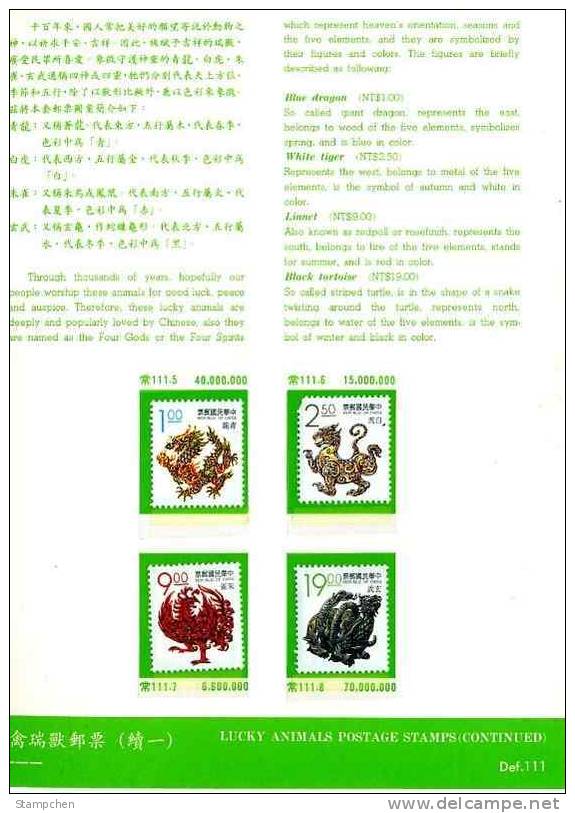 Folder 1993 Lucky Animal Stamps Bird Turtle Tiger Crane Dragon Deer Duck Unicorn Tortoise - Schildkröten