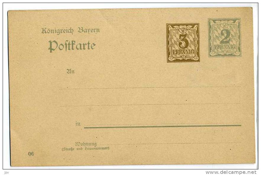 ALLEMAGNE. Carte Postale : Entier Postal. BAYERN. Surcharge De 3 PFENNIG. - Postal  Stationery