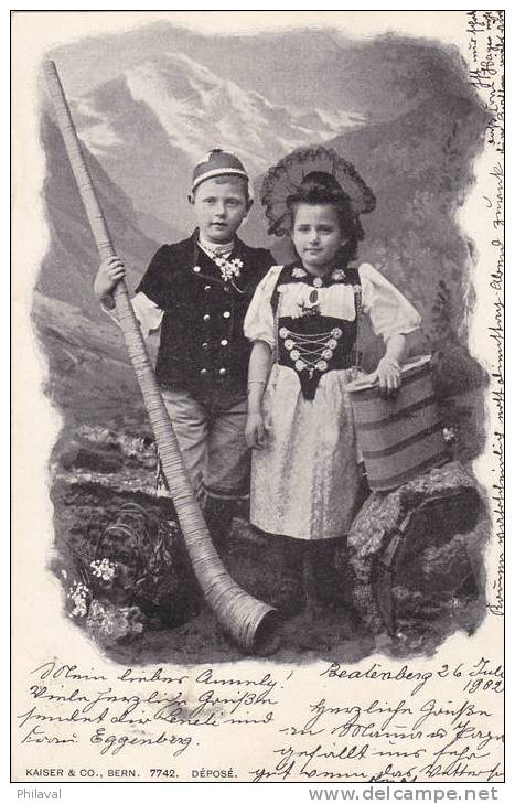 Couple De Jeunes Armaillis - Des Enfants - Cor Des Alpes - Oblitérée Le 26.VII.1902 Du Cachet De St.Beatenberg Station - Beatenberg