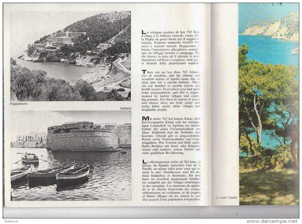 B0008 - Brochure Turistica PUGLIA ENIT Anni ´60/Pugnochiuso/Gallipoli/Ostuni/Castellaneta/Cisternino - Tourismus, Reisen