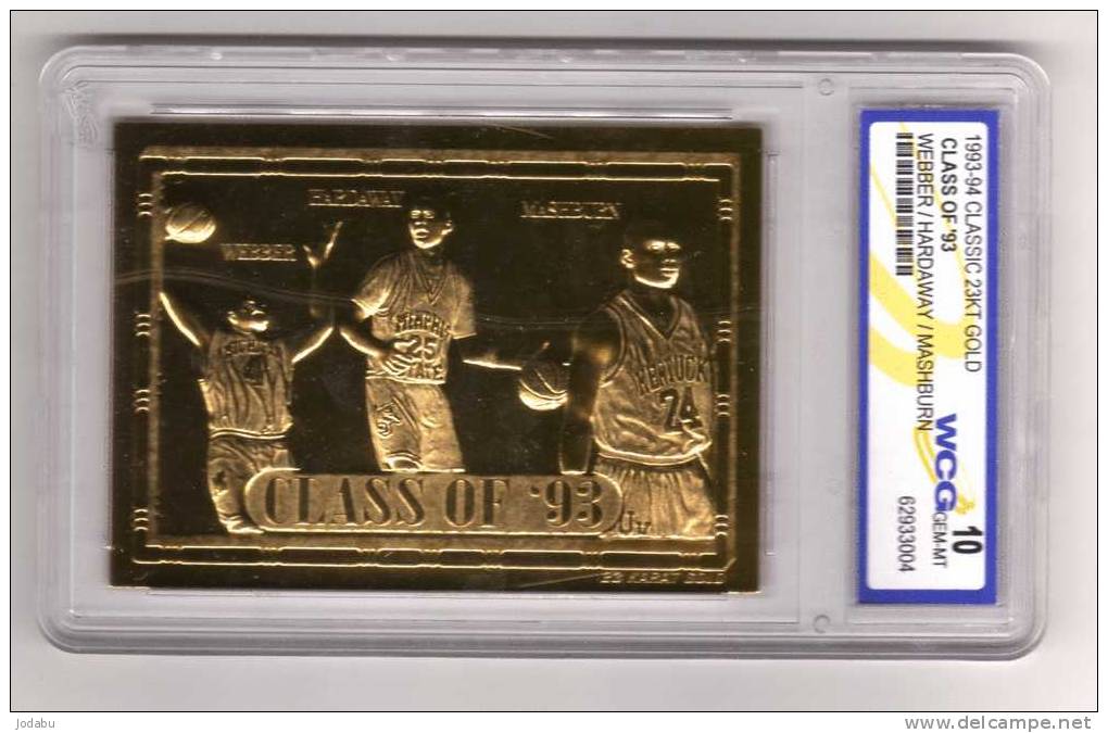 Superbe Carte Plaqué Or édition Limitée A 10.000 Ex N°4823 .NBA.C WEBBER.A HARDAWAY.J MASHBURN - Deportes