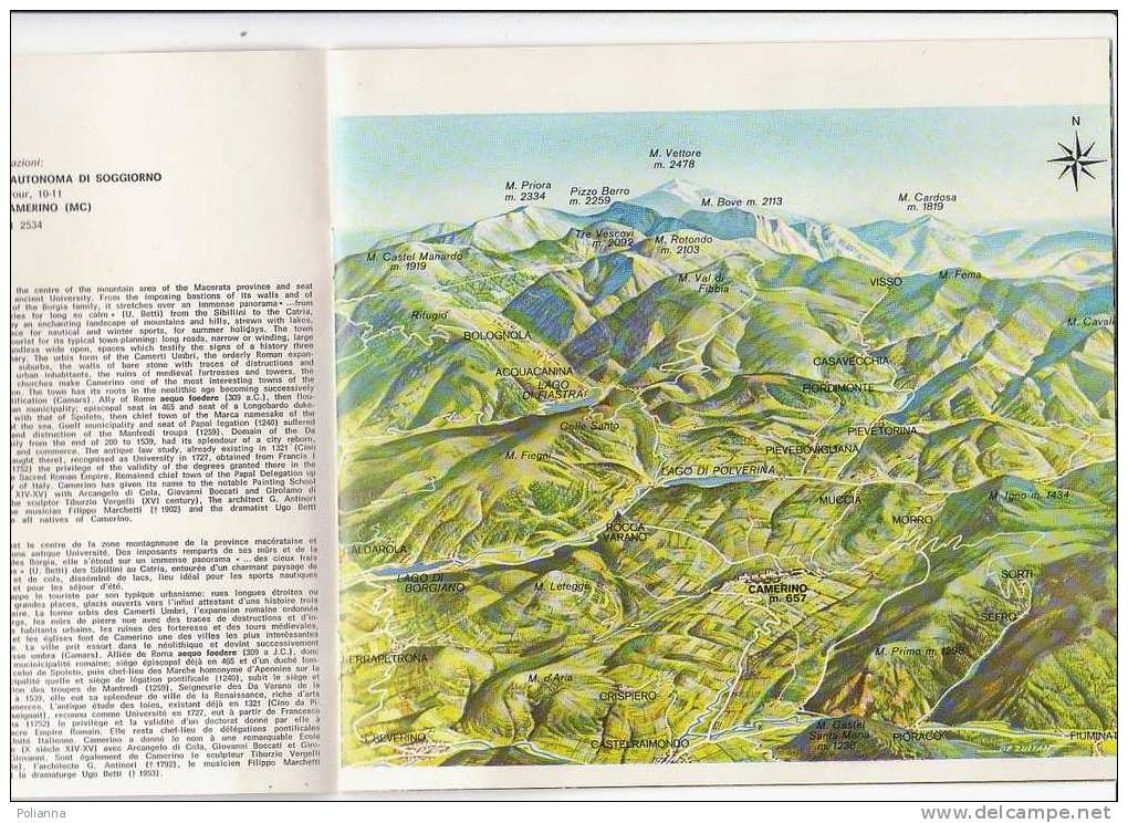 B0011 - Brochure Turistica CAMERINO - MACERATA 1972/carta Illustrata Di De Zulian/Rocca Da Varano/Monti Sibillini - Turismo, Viajes