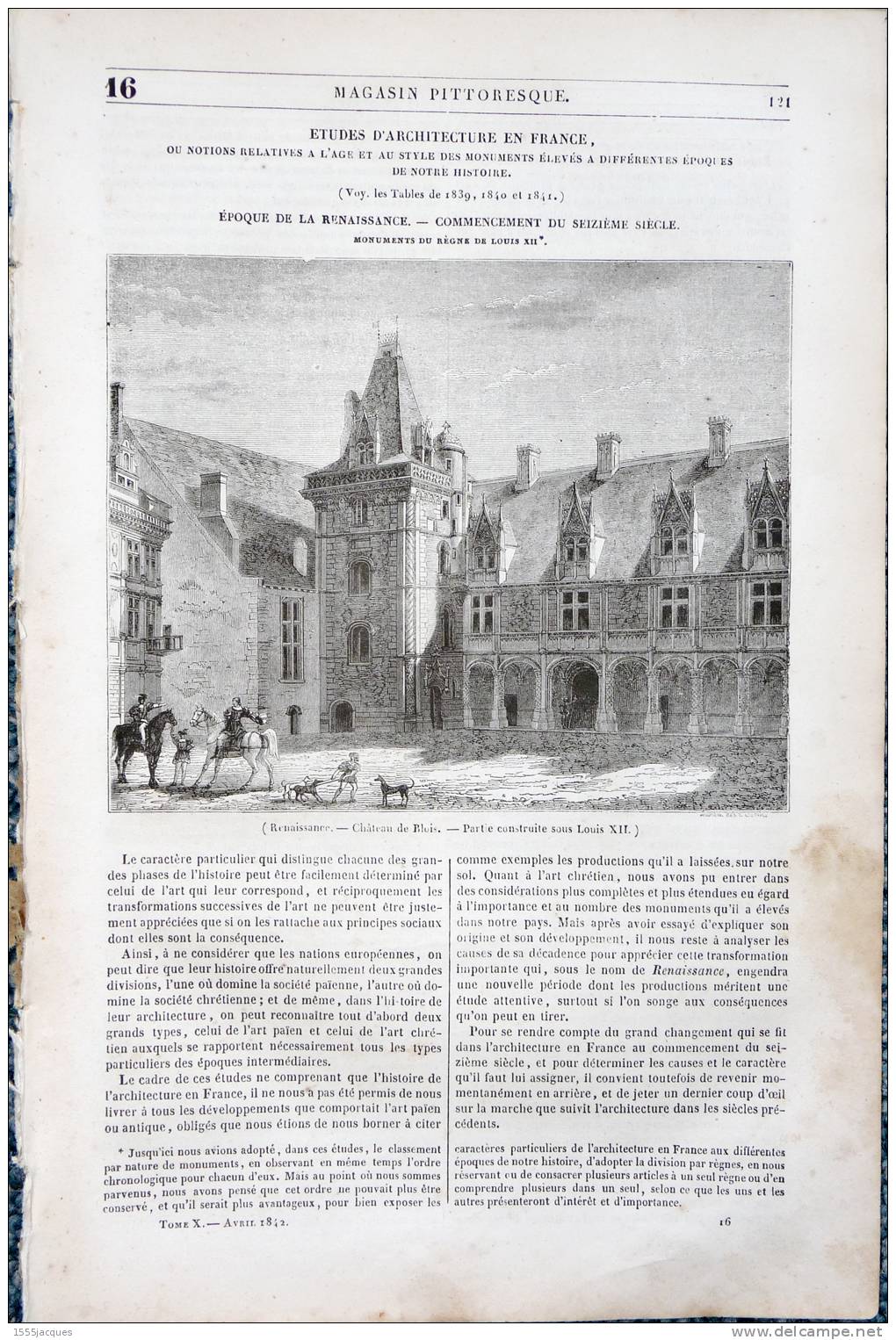 LE MAGASIN PITTORESQUE - AVR. 1842 - N°16 : CHÂTEAU DE BLOIS - CARDINAL D´AMBOISE - CHÂTEAU DE GAILLON - ARCHITECTURE - 1800 - 1849