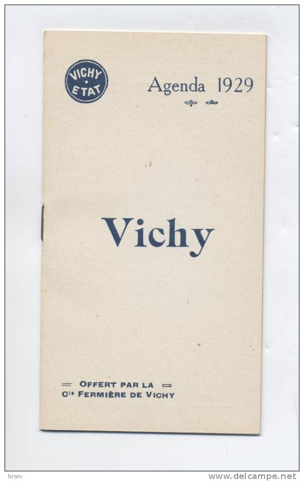 Calendrier 1929 - VICHY Etat / Compagnie Fermlère - Petit Format : 1921-40