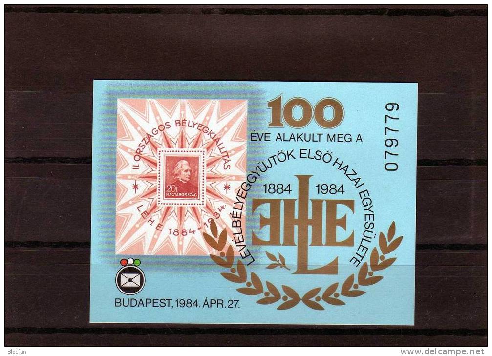 Sonder-Block I/1984 100 Jahre Philatelie Liszt Budapest Ungarn Neudruck Bloc 1 ** 10€ Stamp On Stamp Sheet From Hungaria - Blocks & Kleinbögen