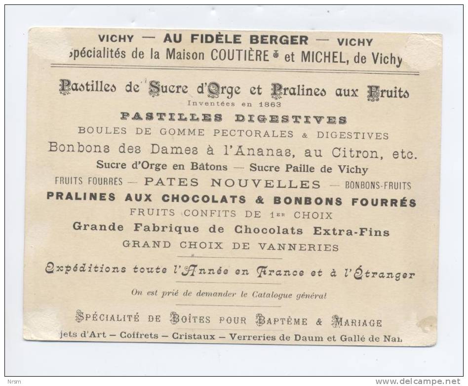 VICHY - Au Fidèle Berger / Carte Chromo Publicitaire - Histoire