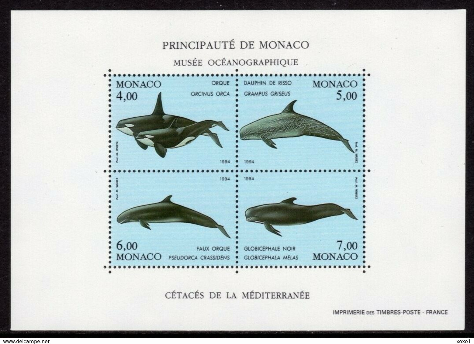 Monaco 1994 MiNr. 2169 - 2172 (Block 62)  Marine Mammals - III Whales S\sh MNH** 14,00 € - Baleines