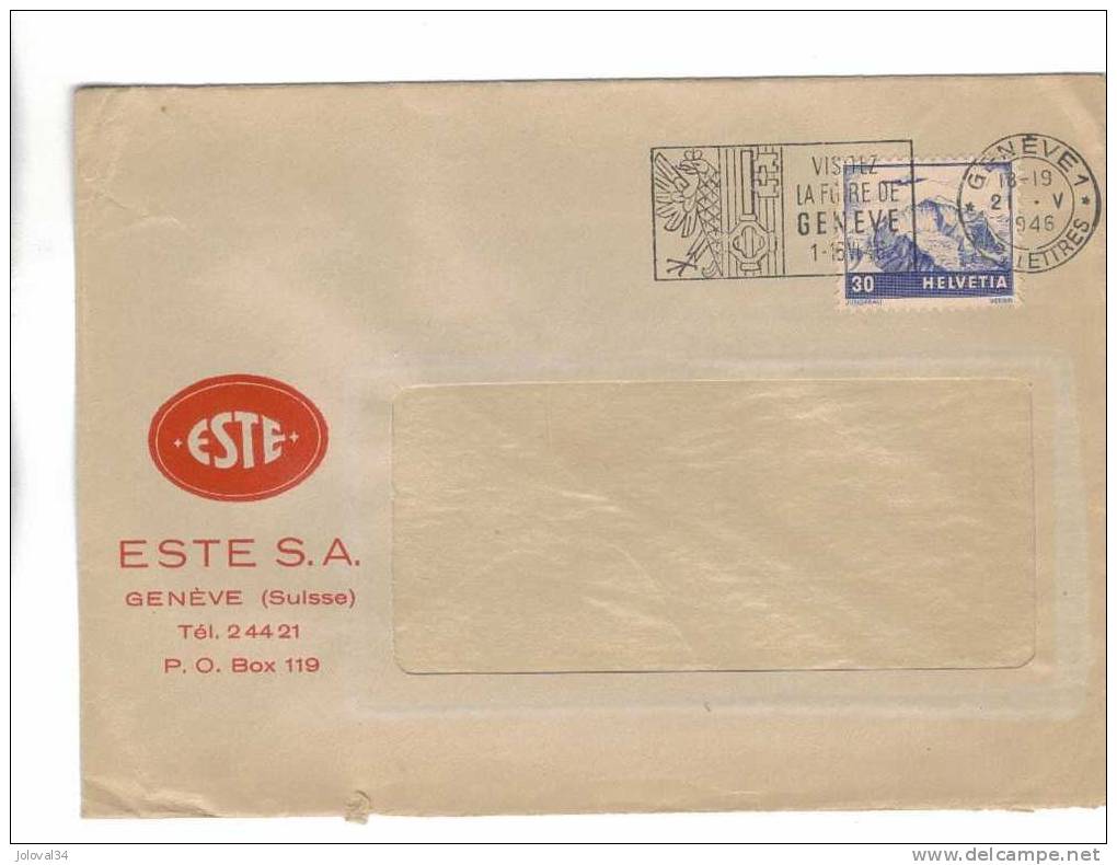 Suisse - Enveloppe Flamme De GENEVE VISITEZ LA FOIRE DE GENEVE 1 - 16 Juin 1946 - Du 21/5/1946 - Brieven En Documenten