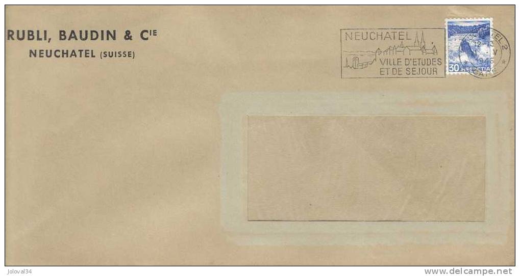 Suisse - Enveloppe Flamme NEUCHATEL 2 Gare Ville D'études Et De Séjour 21/5/1946 - Cartas & Documentos