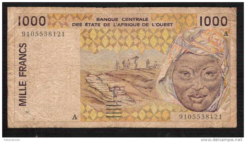 COTE D IVOIRE  P111Aa  1000  FRANCS 1991  FIRST DATE  AVF   NO P.h. ! - Côte D'Ivoire