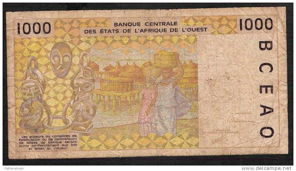 COTE D IVOIRE  P111Aa  1000  FRANCS 1991  FIRST DATE  AVF   NO P.h. ! - Costa De Marfil