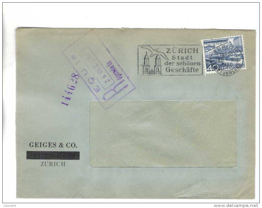 Suisse - Enveloppe Flamme ZURICH 1 Stadt Der Schönen Geschäfte 25/10/1950 - Brieven En Documenten