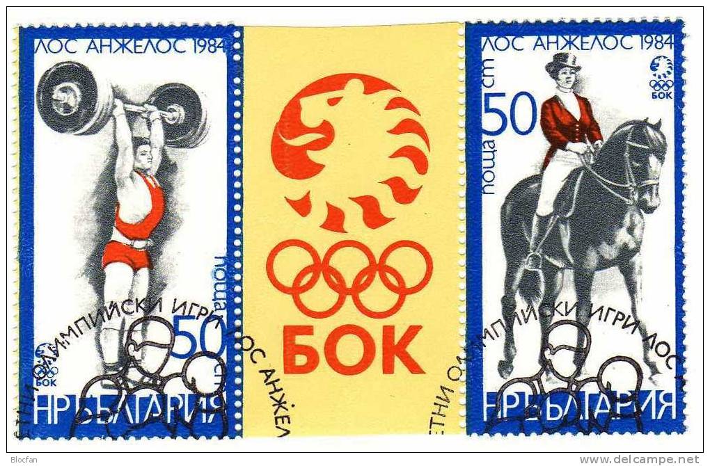 Varianten Olympiade 1984 Los Angeles Bulgarien 3187/8 ZD+3-Streifen O 40€ Gewichtheben Reiten Olympic Se-tenant BULGARIA - Collezioni & Lotti