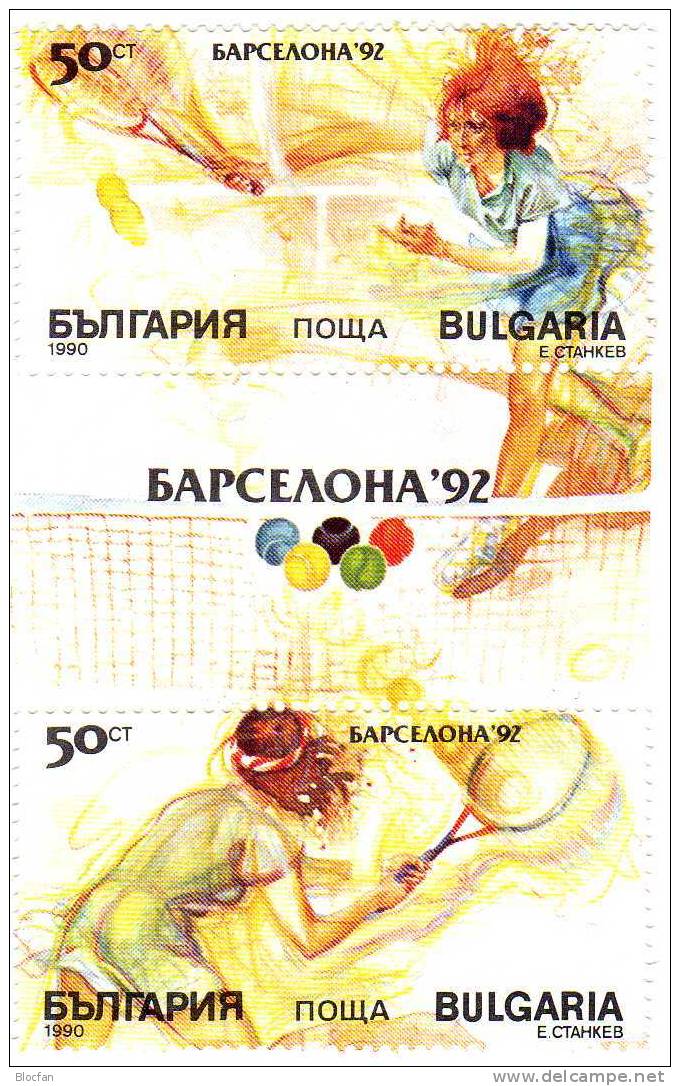 Sommer-Olympiade 1990 Barcelona Varianten Bulgarien 3850/1,2xZD+3-Str. ** 6€ Tennisspiel Bloques Sport Sheet Bf BULGARIA - Neufs