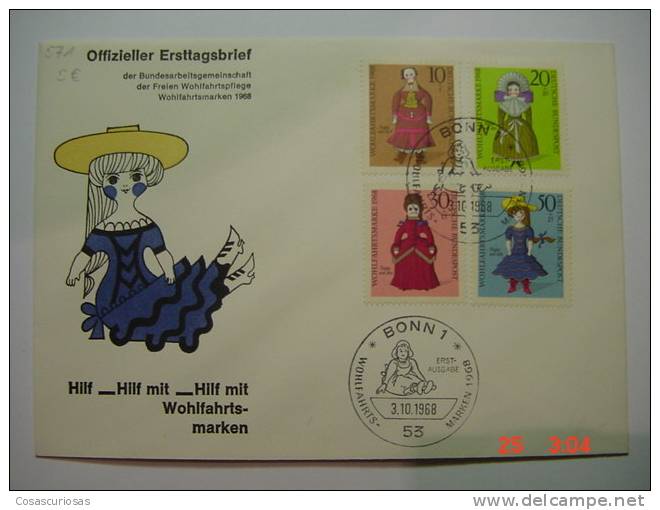 2762 BONN WOHLFAHRTS MARKEN  GERMANY   FDC COVER CARTA YEARS 1968 OTHERS IN MY STORE - Puppen