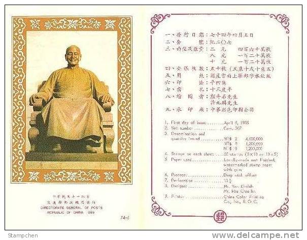 Folder Taiwan 1985 10th Anni Death President Chiang Kai-shek Stamps Mausoleum CKS Famous - Ongebruikt