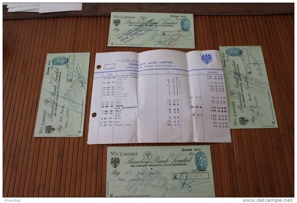 1950  FORMER  12 (ANCIENT) CHECKS OF THE BANK BARCLAYS BANK LIMITED 90 CROSS SREET MANCHESTER UNITED KINGDOM PAID + LIST - Bills Of Exchange