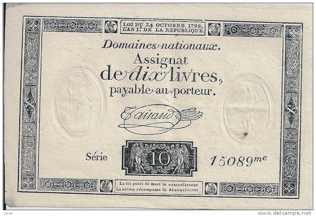 -  ASSIGNAT DE DIX LIVRES - SIGNE TAISAND - - Assignats