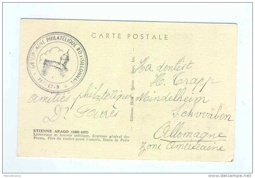 717/15 - Carte MAXIMUM TP 794 - Journée Du Timbre Arago - PERPIGNAN 1948 - 1940-1949