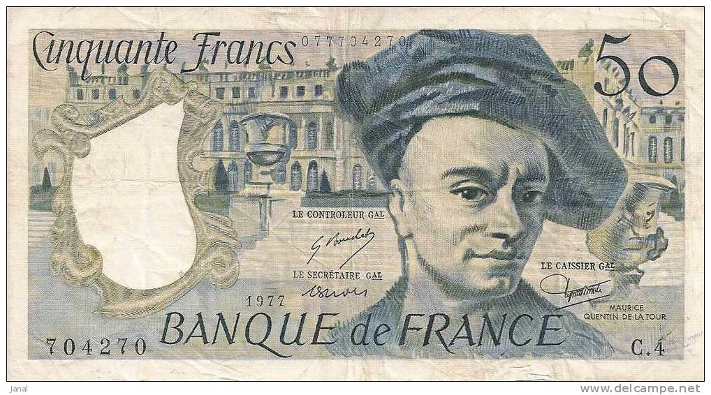 - BILLET DE 50  FRANCS - QUENTIN DE LA TOUR - 1977 - 704270 - - 50 F 1976-1992 ''Quentin De La Tour''