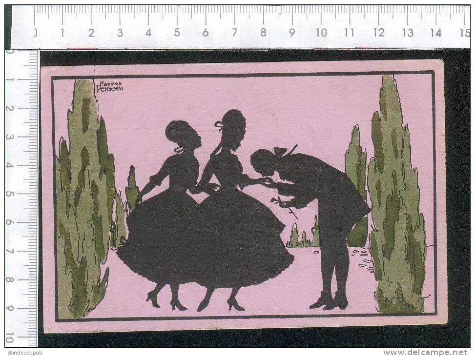 Belle Carte Illustrée Signée Hannes Petersen Ombres Chinoises Silhouette Femme Homme Baise Main - Petersen, Hannes