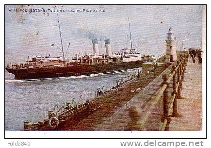 CPA.    FOLKESTONE.       Turbine Passing Pier Head.       1916. - Folkestone