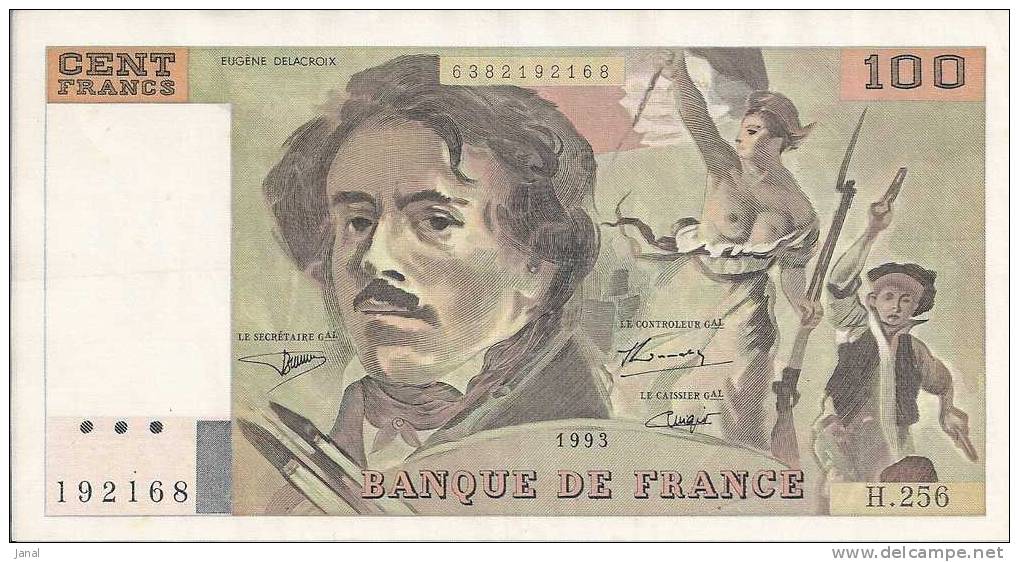 - BILLET DE 100 FRANCS - DELACROIX - 1993 - 192168 - - 100 F 1978-1995 ''Delacroix''
