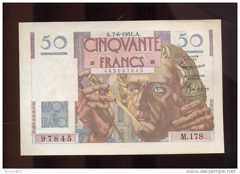 50  Francs  -   Le Verrier  7/06 / 1951  -  Rare - 50 F 1946-1951 ''Le Verrier''