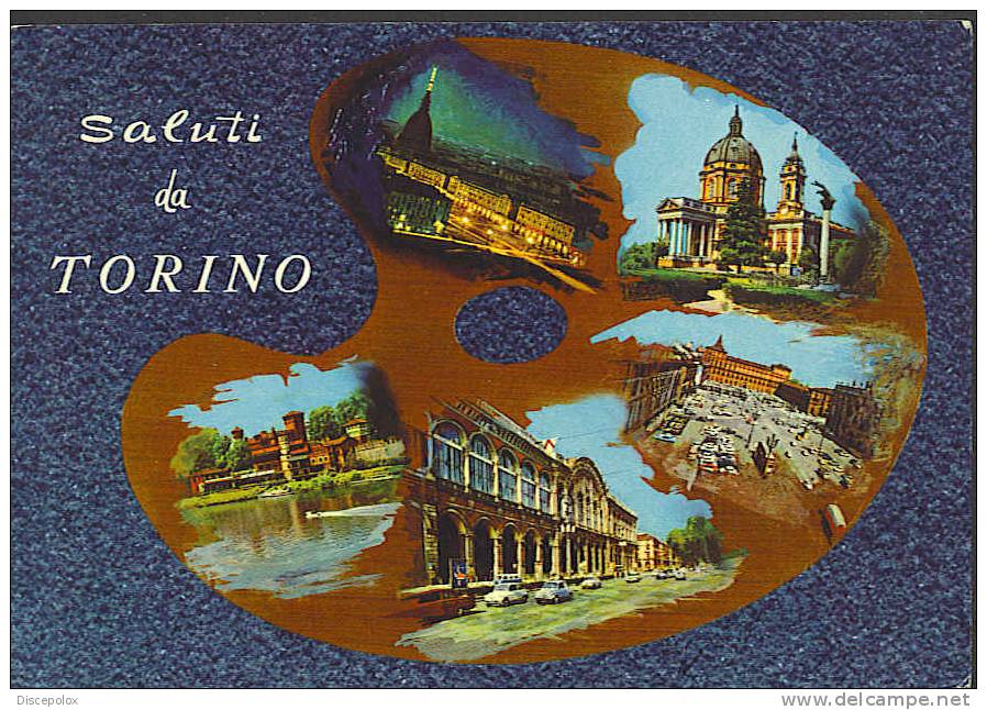 A1987 Saluti Da Torino Con Una Tavolozza Da Pittore - Art, Peinture, Painting /   Viaggiata 1970 - Multi-vues, Vues Panoramiques