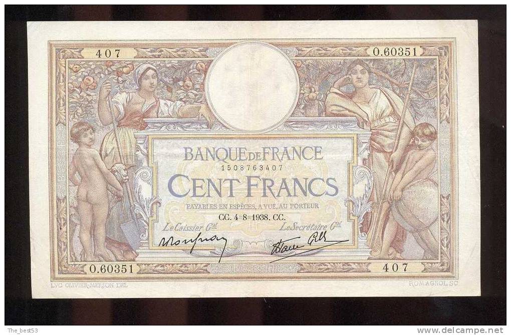 100  Francs  -   Luc Olivier Merson    1938 - 100 F 1908-1939 ''Luc Olivier Merson''