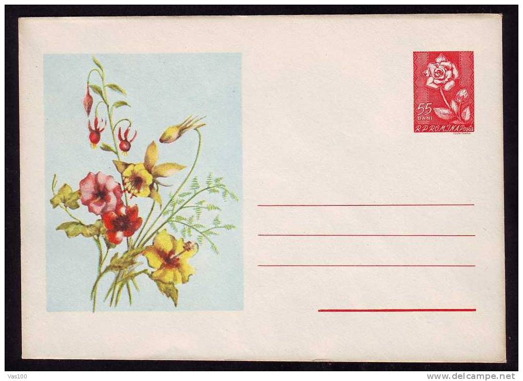 ROMANIA 196O VERY RARE Cover Stationery  Flowers Fleurs ,unused. - Rosen