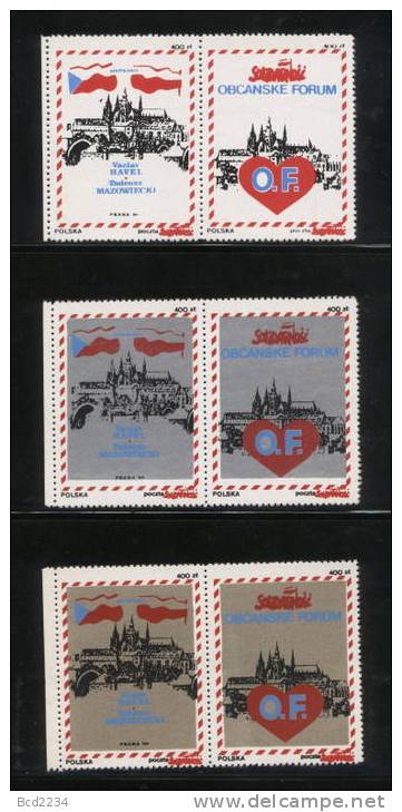 POLAND SOLIDARNOSC 1990 OBCANSKIE FORUM POLAND CZECH 3 PAIRS PERF (SOLID 0424/0324) - Vignettes Solidarnosc