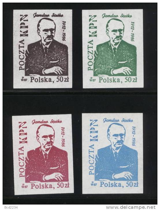 POLAND SOLIDARNOSC SOLIDARITY KPN 1987 JAROSLAW STECKO SET OF 4 PROOFS (SOLID 0546P/0029P) - Proofs & Reprints
