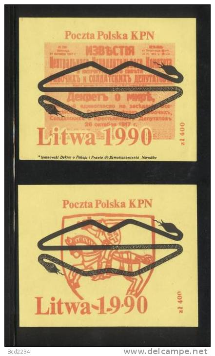 POLAND SOLIDARNOSC KPN 1990 LITHUANIA PAIR OF MS (SOLID 0423/0465) - Vignettes Solidarnosc