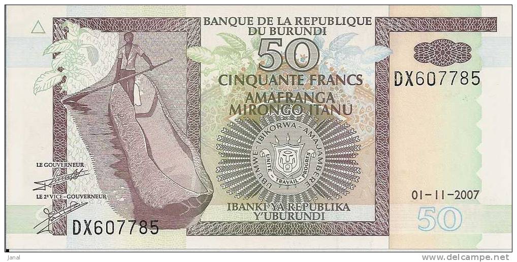 -  BANQUE DE LA REPUBLIQUE DU BURUNDI - CINQUANTE  FRANCS - 01 -11- 2007 - Burundi