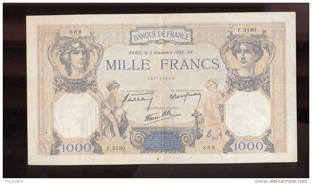 1000  Francs  -    Cérès Et Mercure  1938 - 1 000 F 1927-1940 ''Cérès E Mercure''