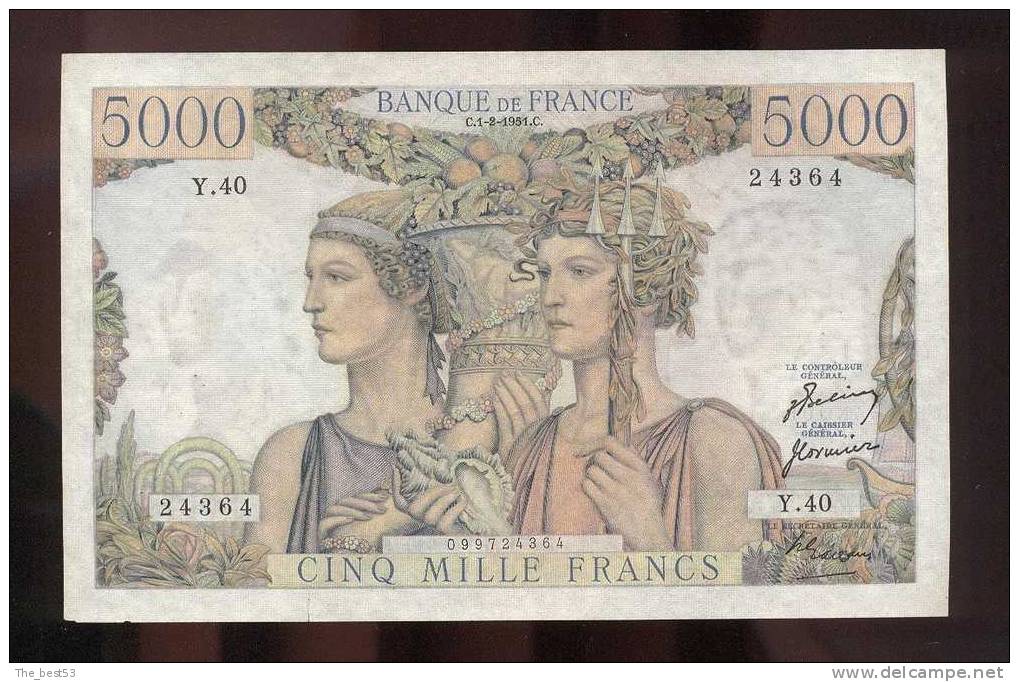 5000  Francs  -    Terre Et Mer  1951 - 5 000 F 1949-1957 ''Terre Et Mer''