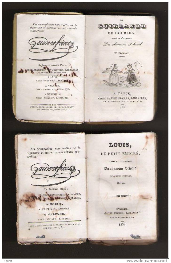 4 Petits Livres " IMITÉ DE L´ALLEMAND DU CHANOINE SCHMID "- GAUME FRÈRES LIBRAIRES - 1836 à 1838- - 1801-1900